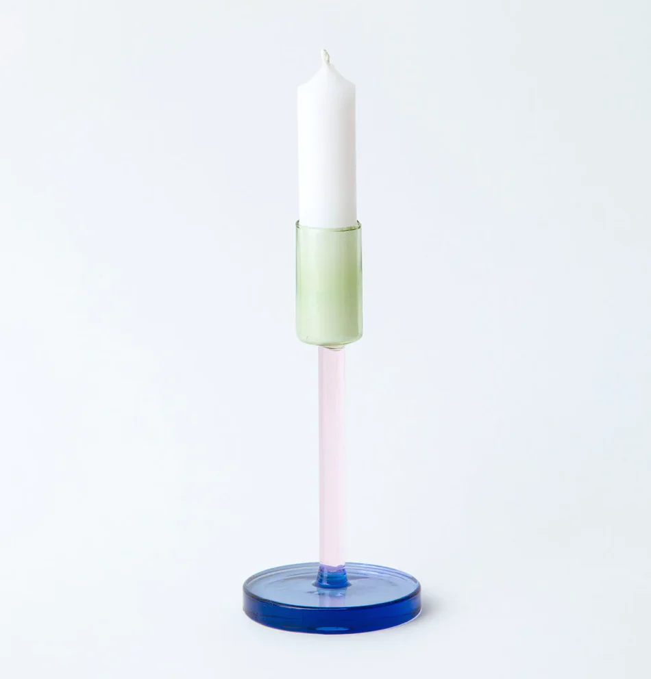 Color Block Glass Candlestick - Image 3